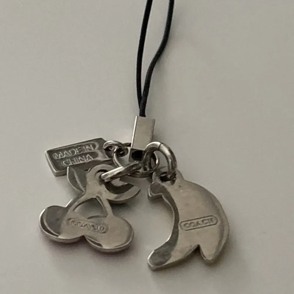Coach Enamel Cherry & Bananas vintage Y2K phone Charm Silver Tone 3” Long